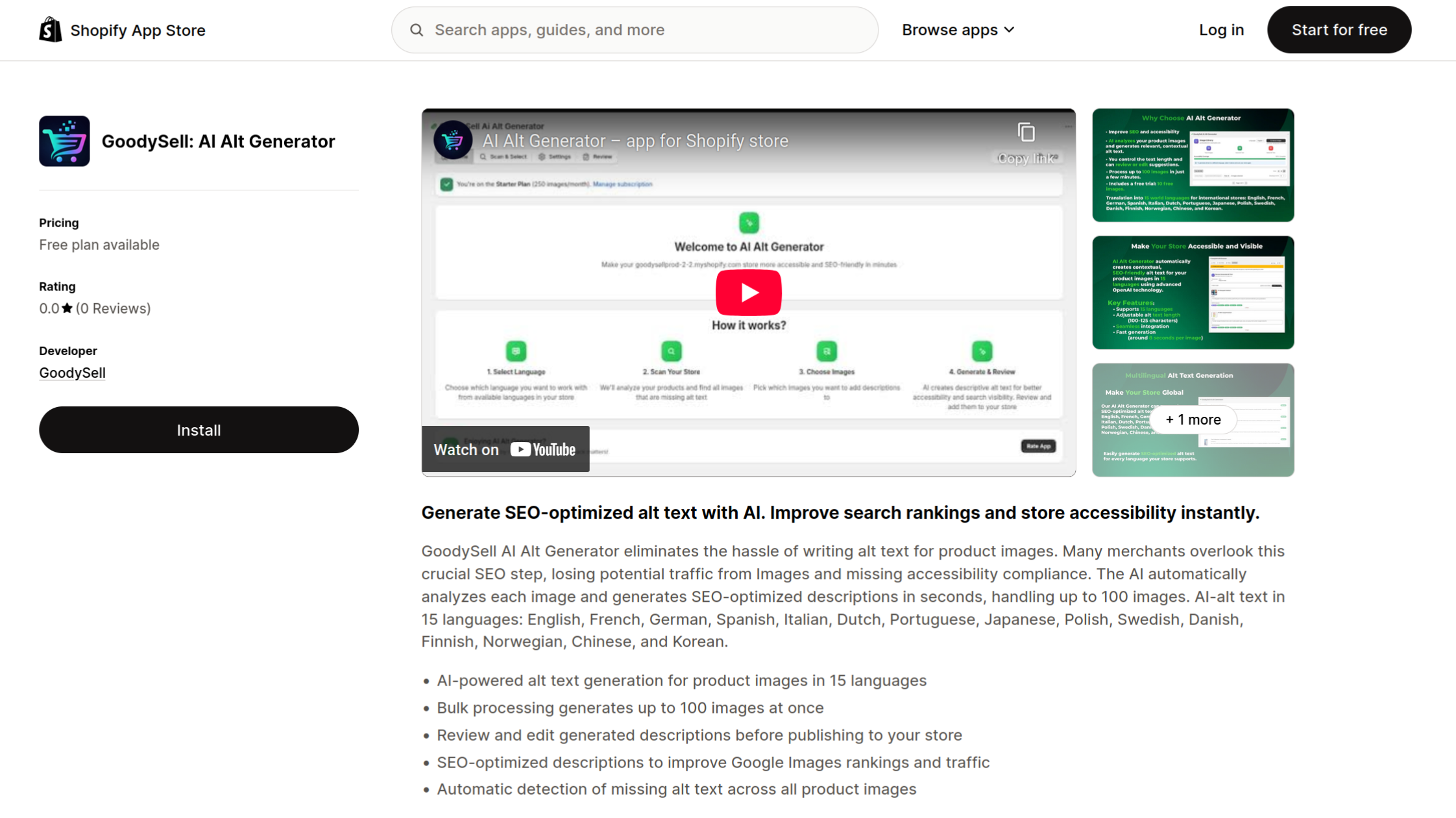 GoodySell Ai Alt Generator in Shopify App Store