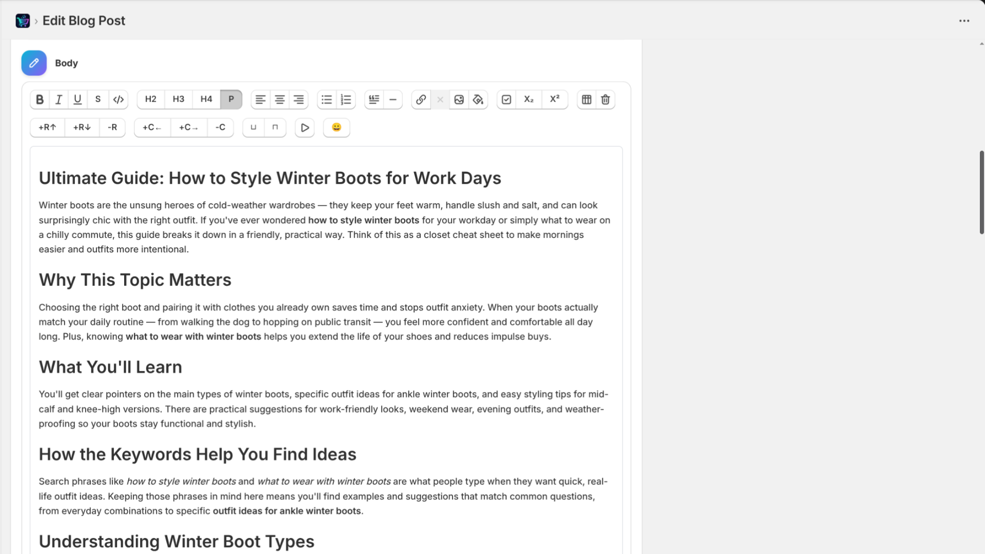 GoodySeel AI SEO Blog, Edition Post Page screen - Shopify Application