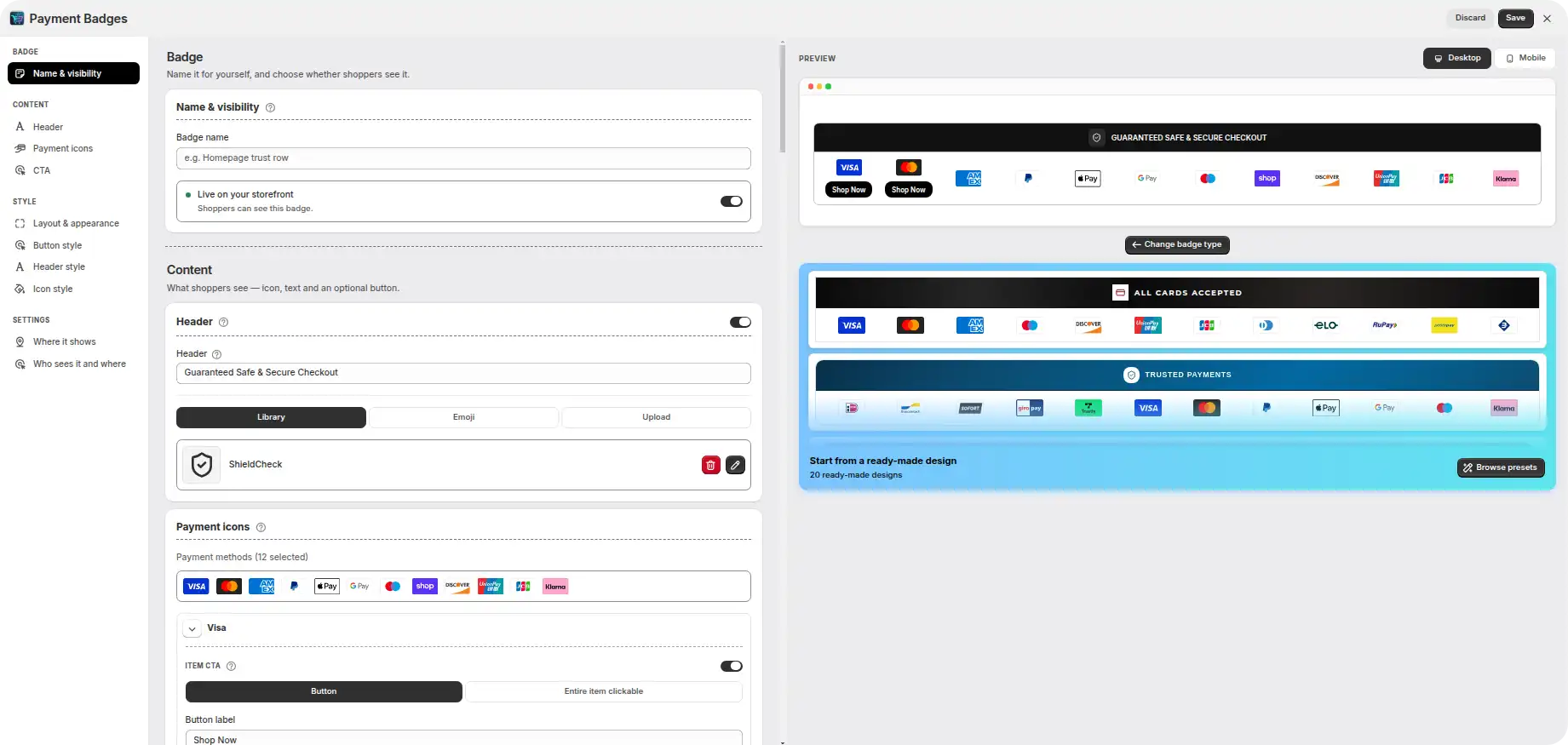 Payment badges Sgopify - GoodySell App